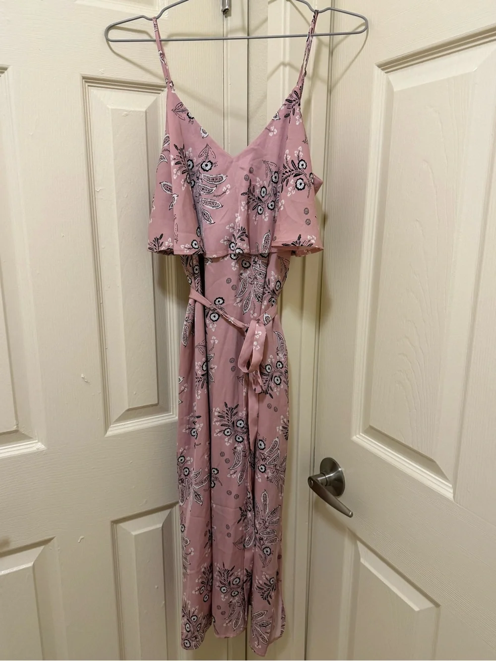 Abercrombie & Fitch Pink Floral Maxi Dress with Ruffle Overlay